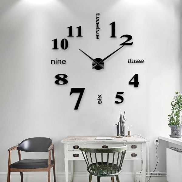 

wall clocks 2021 arrival 27/47 inch3d home decor quartz diy clock horloge watch living room metal acrylic mirror