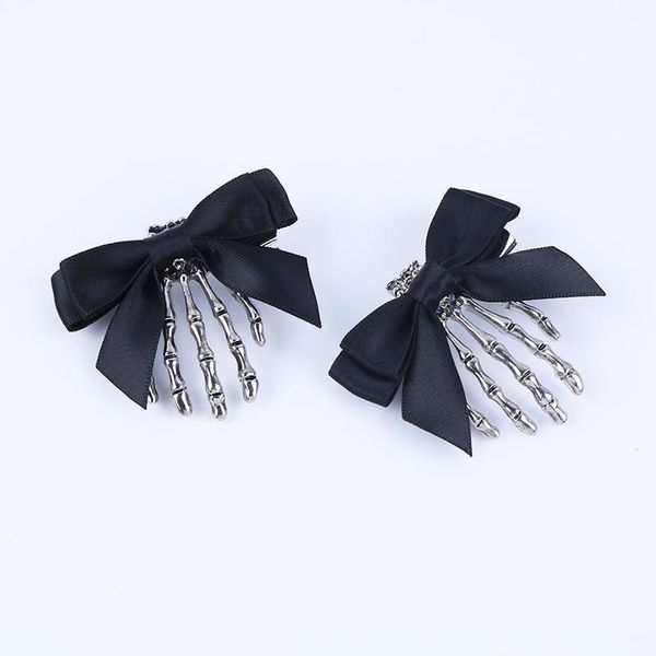 

hair accessories 1pair ribbon bowknot skull hand clip for women girl hairpins barrette children punk style headwear