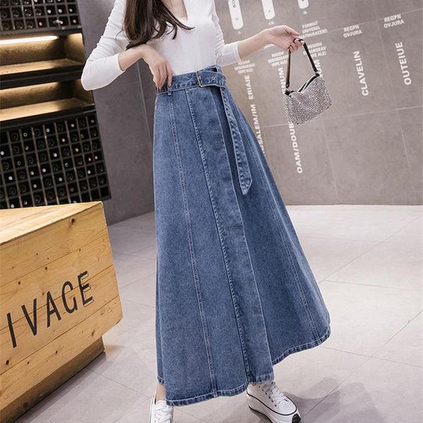 

skirts limiguyue spring women midi button jeans a line fashion chic denim long skirt high waist big hem casual jean k068, Black