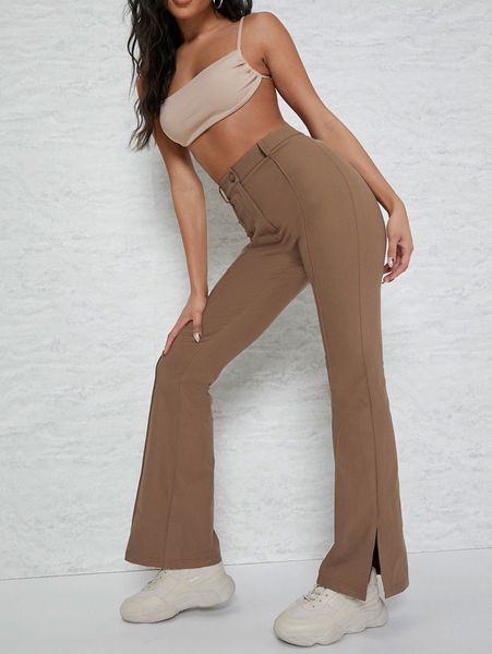 

slit hem flare leg pants a2is#, Black;white