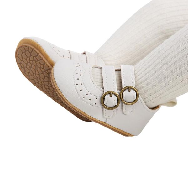 

first walkers baby girls boys non-slip pu walking shoes, buckle strap soft sole solid infant slip-on sock shoes
