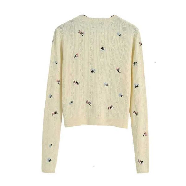 

women's knits & tees spring embroidery flower hole france cardigan women sweater retro center buttons long sleeve knitti 6sv6, White