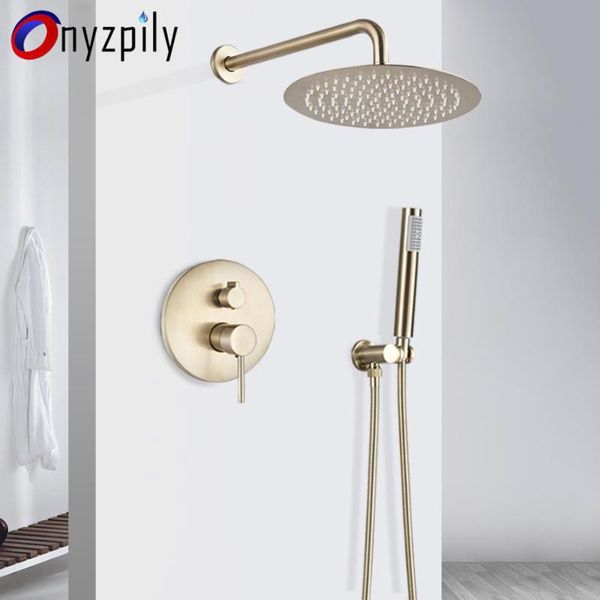 

bathroom shower sets brushed gold set bathroon faucet round rainfall 8/10/12 inch wall mounted concealed system bathtub mixer