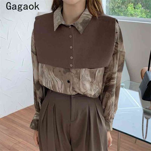 

vintage blouse women spring autumn lapel full print shawl shirts loose korean chic fashion ladies wild blouses 210531, White