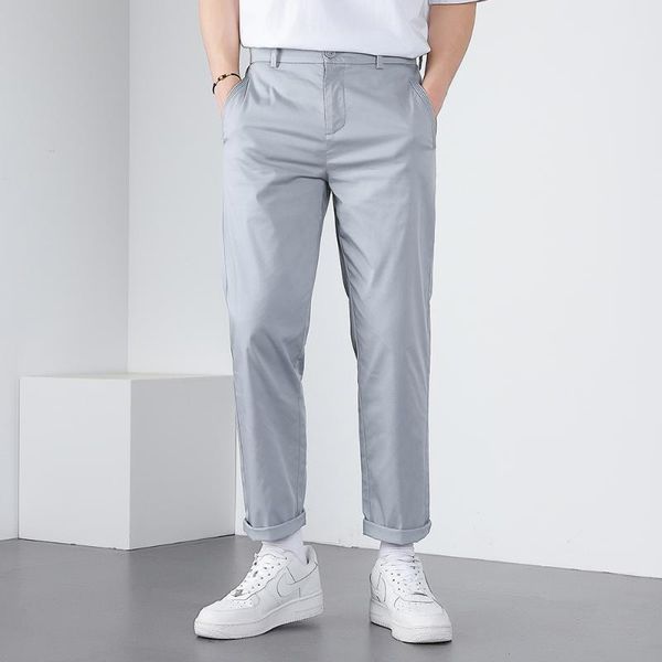 

men's summer solid casual pants men cotton slim straight black khaki gray blue trousers xxx123047