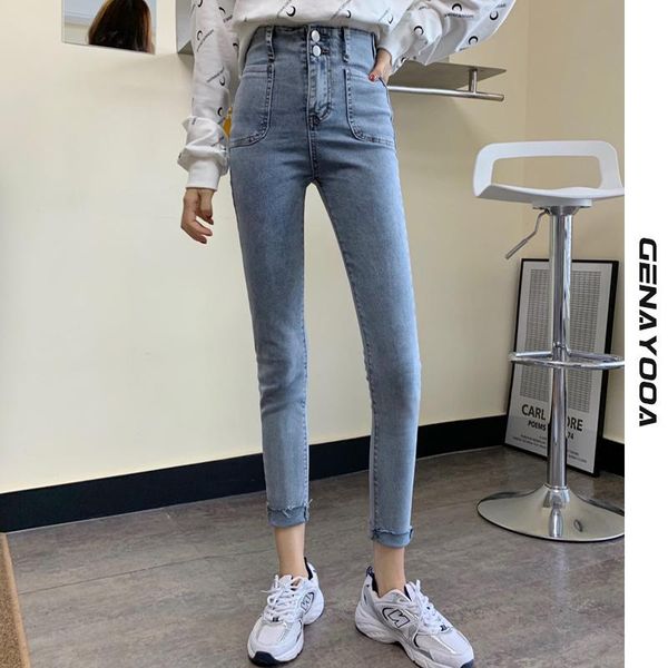 

genayooa skinny jeans woman 2021 streetwear slim women high waist trousers bodycon push up pencil pants mujer fashion women's, Blue