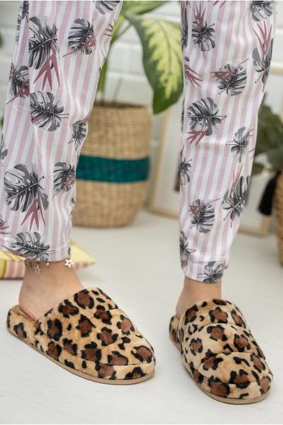 

slippers women's beige leopard home slipper, Black
