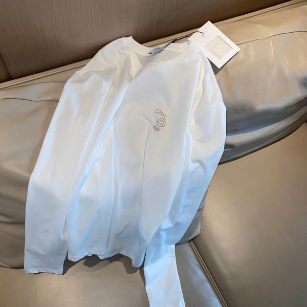

luxury design xiaoxiangfeng long sleeve t-shirt women's spring and autumn diamond inlaid print white casual loose bottomed shirt