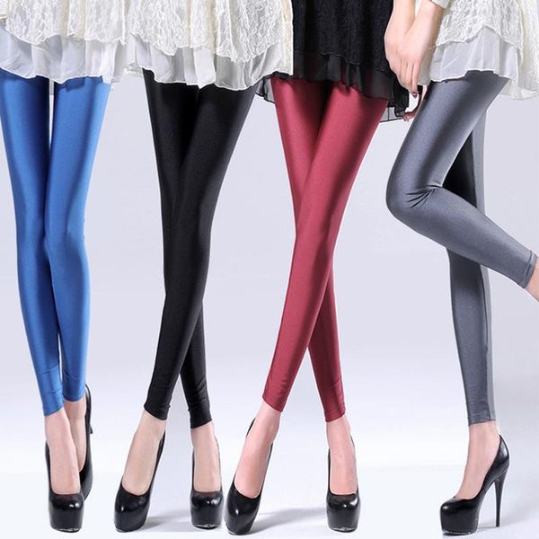 

women solid color pant leggings large shinny elasticity casual trousers for girl women's, Black