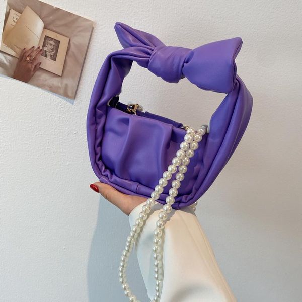 

evening bags pearl beading chain mini pu leather crossbody for women 2021 summer bow handle handbags daily party lipstick purses 7393