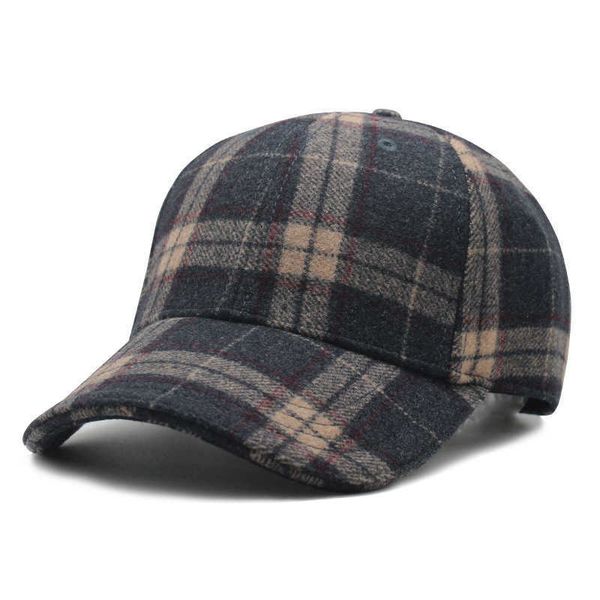 

autumn winter hat middle-aged and elderly woolen outdoor england lattice fashion baseball duck tongue, Blue;gray