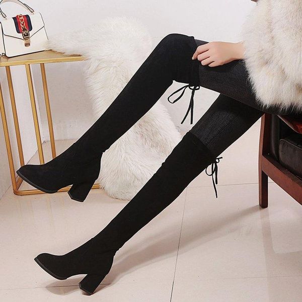 

boots suede women's overknee thin woman platform shoe high rubber waterproof goth over the knee winter boot black shoes