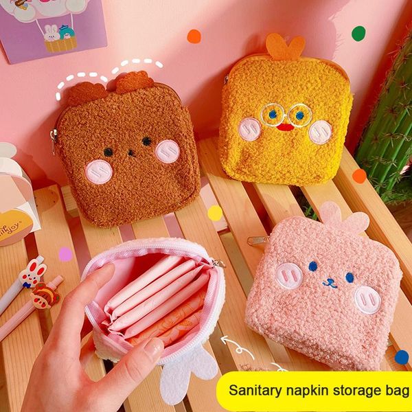 

cute plush bag portable makeup lipstick key earphone cable organizer sanitary napkin packaging storage bags