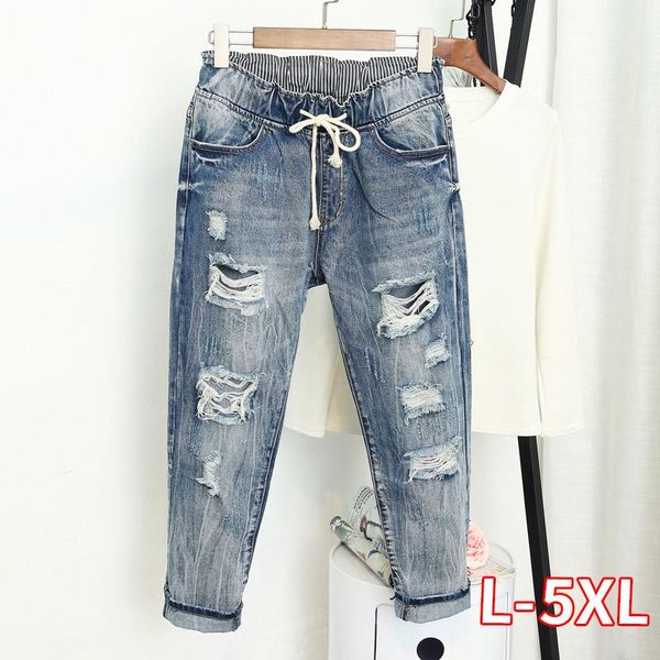 

women's jeans summer ripped boyfriend for women loose vintage high waist plus size 5xl pantalones mujer vaqueros, Blue