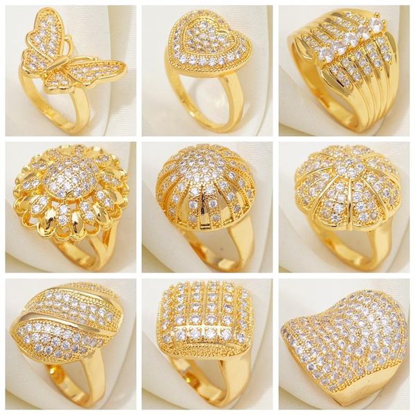 

cluster rings bride wedding fashion jewelry anillos pave cubic zirconia crystal for women men yellow gold color ring bagues pour femme, Golden;silver