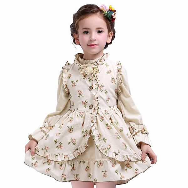 

girl's dresses baihe spring tutu girls princess dress kid's cotton children retro royal vest lantern sleeve 2 pcs preppy clothing, Red;yellow