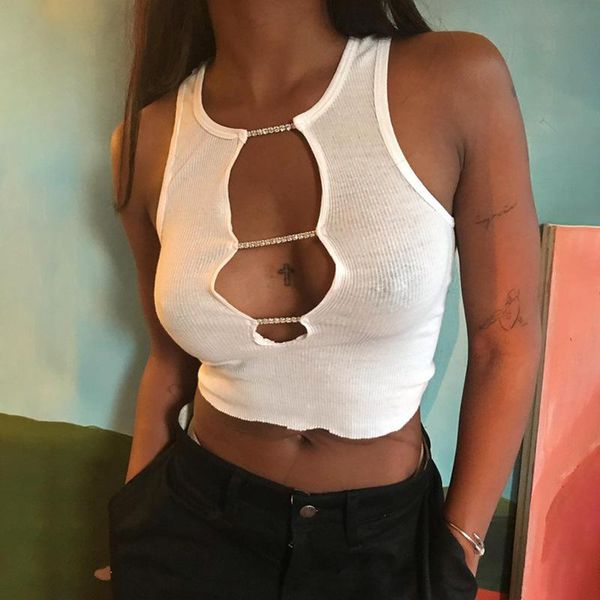 

women's t-shirt 2021 arrivals summer fashion sleeveless o neck hollow out white black solid high street women camis