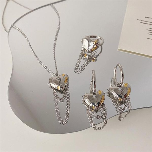 

earrings & necklace 2021 korean heart-shaped metal ring simple fashion for women girls daily party gift, Silver