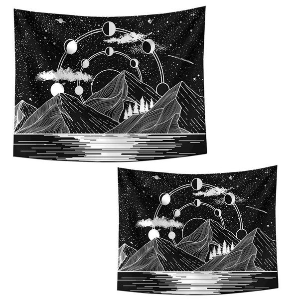 

tapestries mountain moon tapestry stars river black and white art wall hanging home decor