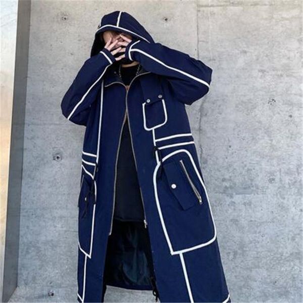 

men's trench coats trend patchwork contrast long coat men high street hip hop hooded mens ropa gotica hombre steampunk windbreaker, Tan;black
