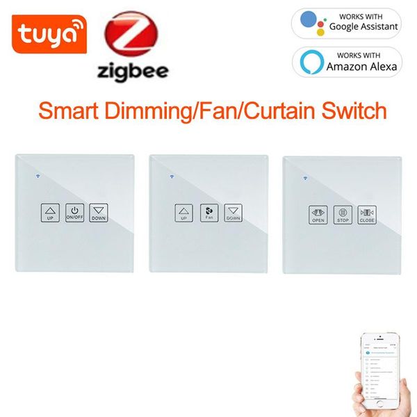 

smart home control tuya zigbee 3.0 wall touch switch dimmer/fan/curtain eu/uk work with alexa and google life app