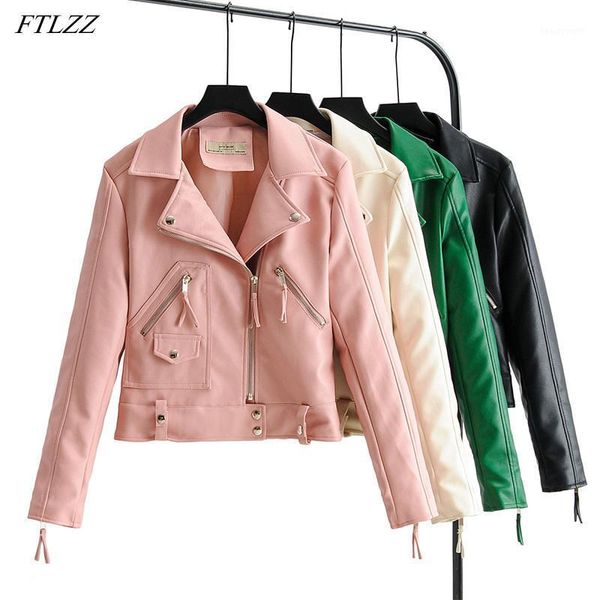 

autumn women high street pu faux leather jacket motorcycle biker punk zipper black coat female outwear women's &