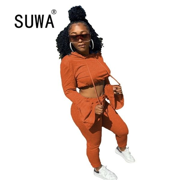 

recommend style fitness wear 2 piece pants matching sets women flare long sleeve tunic skinny trousers club outfits 210525, White