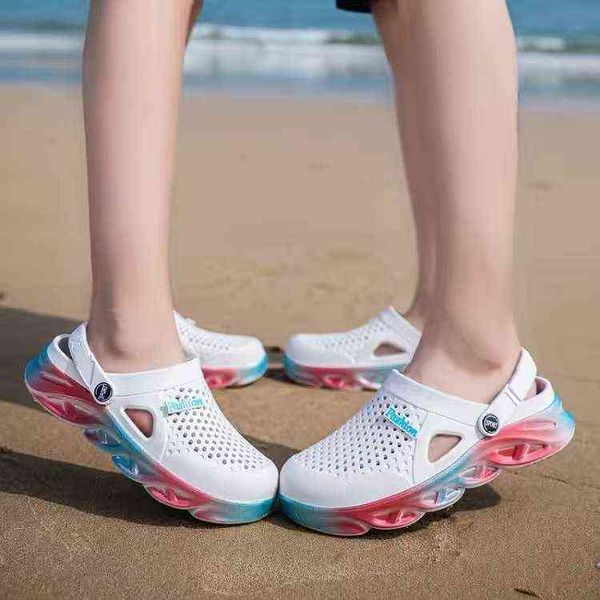 

shoes women 2022 ventilation shoes korean version beach shoes fashion thick soled lovers wear non slip wrap head slippers women y220307, Black