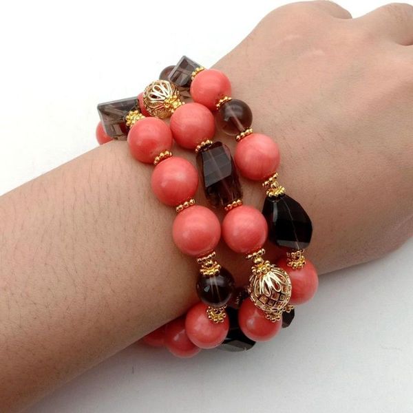

women's coral bracelet smoky crystal pink 8'' 3 rows beaded, strands, Black