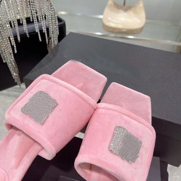 

diamond letter slippers fashionable real wool stitching warm indoor and outdoor flat bottom leather women's shoes luxurious, Black