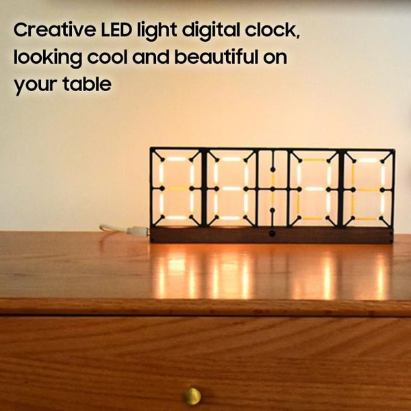 

desk & table clocks imitation lights digital clock glow hollow led semi-finished kit adjustable brightness with remote control