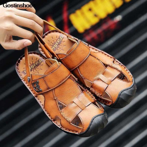 

sandals man shoes sandales genuine leather casual beach closed toe men erkek sandalet sandalias de hombre ed9j, Black