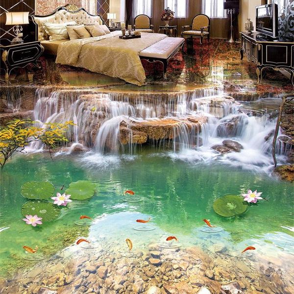 

wallpapers po wallpaper 3d waterfalls landscape floor tiles murals living room bedroom classic home decor pvc waterproof papel de parede