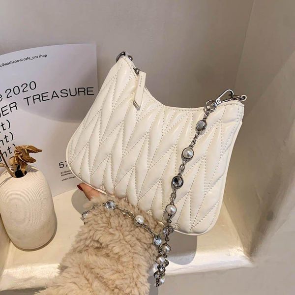 

evening bags luxury pearl chain crossbody for women 2021 brand design sewing small shoulder bag fashion female handbags and purses