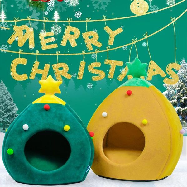 

cute christmas tree shape cat kennel soft and comfortable foldable winter warm animal puppy sleeping mat bed year gift beds & furniture