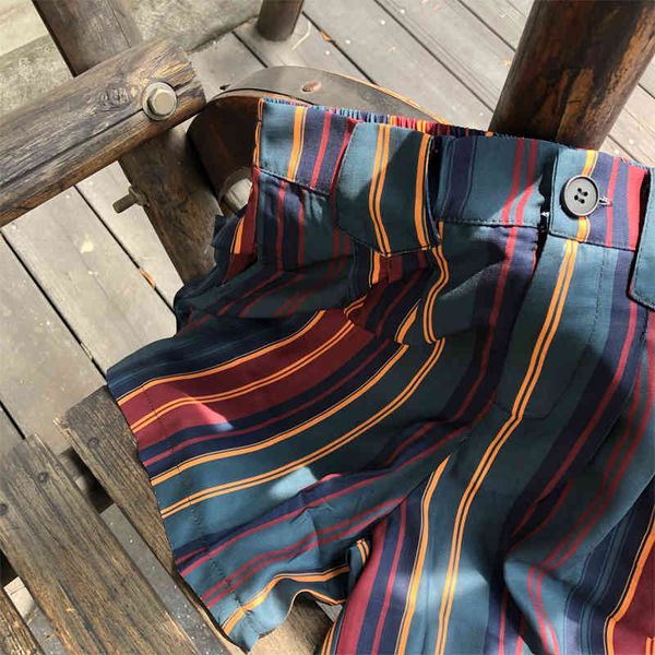 

women's shorts streetwear summer vintage high waist striped colorful loose short with pocket plus size clothing 9qtl, White;black