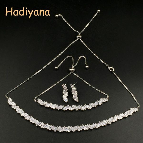 

earrings & necklace hadiyana luxury women wedding choker cubic zirconia set jewelry fashion copper sets with factory price cn449, Silver