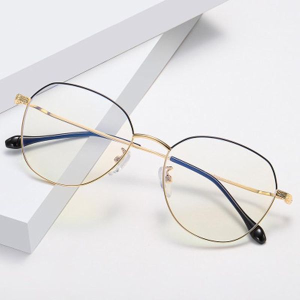 

fashion sunglasses frames oeyeyeo metal full frame eyeglasses large anti computer blue light eye glasses art retro trend spectacles, Black
