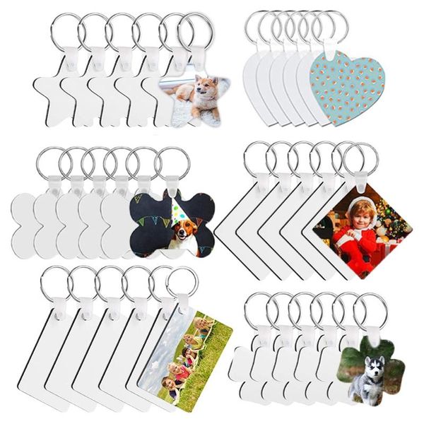 

keychains 13mc 30 pcs/set sublimation blank thermal transfer key chain double-side printed mdf keyrings tags with split for, Silver