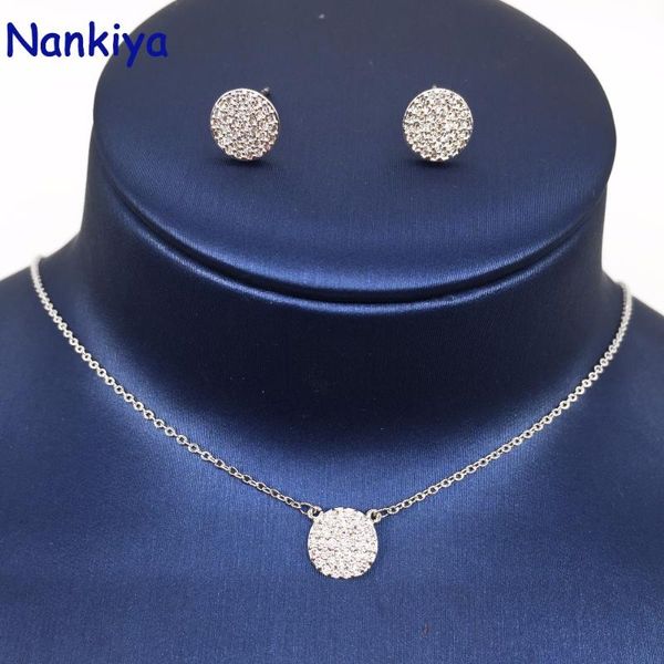 

earrings & necklace nankiya classic round shape cubic zirconia sparklings jewelry sets clear white cz and earring set for party nc227, Silver