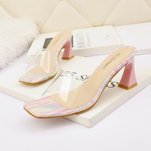 

dress shoes 2021 fashion clear heels slippers women sandals summer transparent ladies, Black