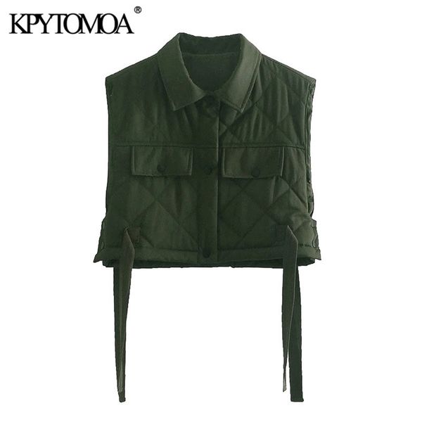 

women fashion with drawstring thin padded cropped vest coat sleeveless pockets female waistcoat chic 210420, White