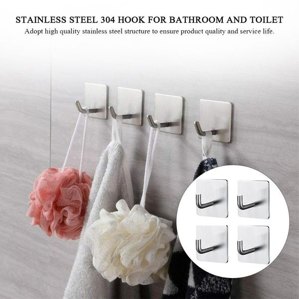 

4pcs 304 stainless steel hooks without perforation for bathroom kitchen door wall hanger towel self adhesive & rails