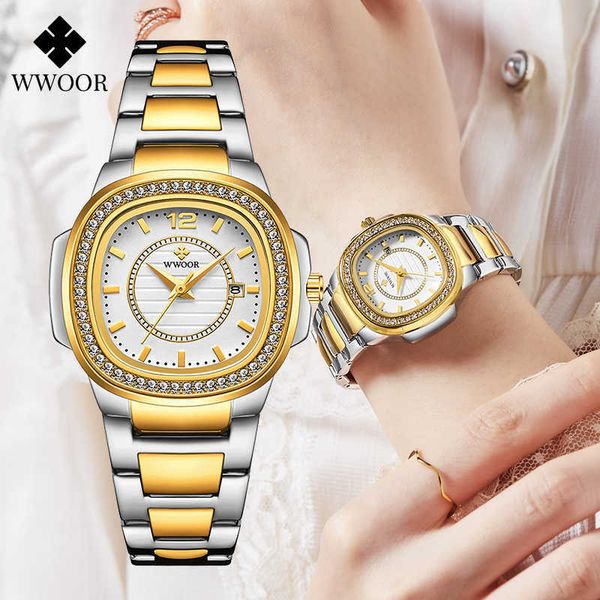 

wwoor fashion women watch gold square designer gevena ladies wrist watches luxury brand diamond quartz clock gift for women 210527, Slivery;brown