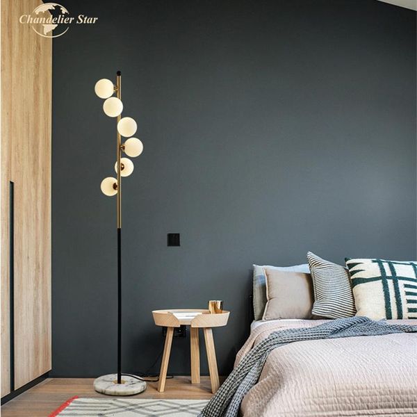 

nordic led floor lamps postmodern ball iron glass standing lights marble home decoration bedroom living room indoor lighting