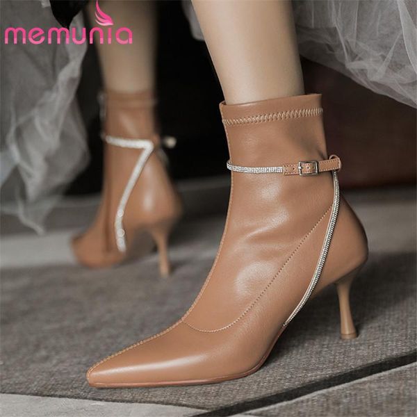 

boots memunia 2021 est thin high heel party wedding shoes women ankle crystal buckle zip fashion stretch, Black