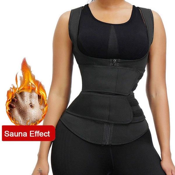 

women's shapers spandex waist trainer corset sweat sauna vest for women weight loss with zipper and trimmer belt slimming body shaper, Black;white
