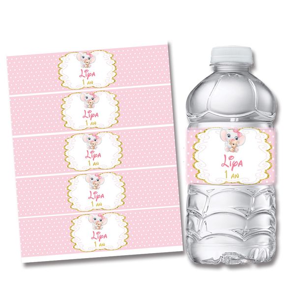 20 pezzi personalizzati principessa rosa pois festa di compleanno bottiglia d'acqua etichette di vino candy bar wrapper adesivi decorazione neonato 210408