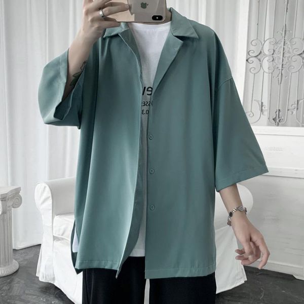 

men's casual shirts summer dress shirt fashion solid color business men streetwear wild loose short sleeve mens -2xl, White;black