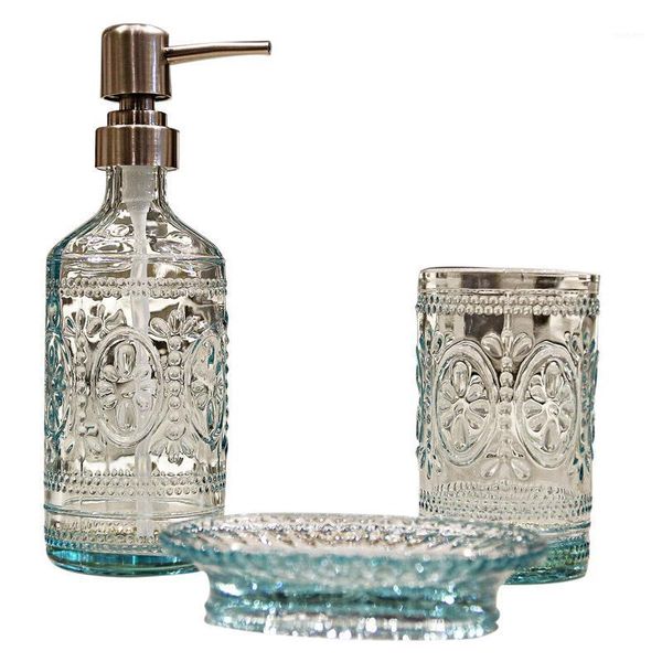 

glass hand sanitizer bottle, european-style press, household sub-bottling, soap box, bathroom wash cup, three-piece set liquid dispenser1